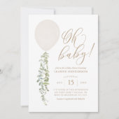 Oh Baby White Balloon Eucalyptus Baby Dusche Einladung (Vorderseite)