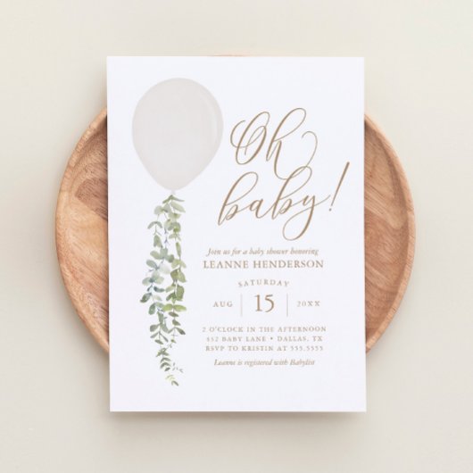 Oh Baby White Balloon Eucalyptus Baby Dusche Einladung