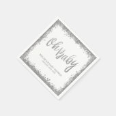 Oh Baby White Silver Imitate Glitzer Babydusche Serviette (Ecke)