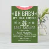 OH BABY Winter Baby Dusche Strick Sweater Red Gree Einladung (Stehend Vorderseite)
