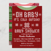 OH BABY Winter Baby Dusche Strick Sweater Red Gree Einladung (Vorne/Hinten)