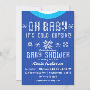 OH BABY Winter-Baby-Party Strickpullover Blau Weiß Einladung