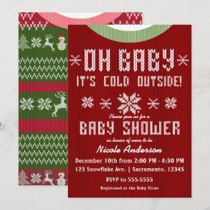 OH BABY Winter-Baby-Party Strickpullover Rot Grün Einladung