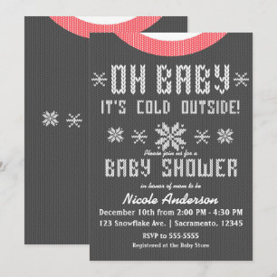 OH BABY Winter Baby Shower Strickpullover Grau Rot Einladung