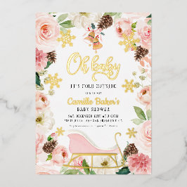 Oh Baby Winter Girl Baby Dusche Rosa und Gold Foil Folieneinladung