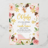 Oh Baby Winter Girl Baby Dusche Rosa und Gold Foil Folieneinladung (Vorderseite)