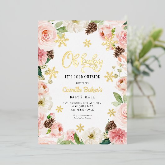 Oh Baby Winter Girl Baby Shower Folieneinladung (Stehend vorne)