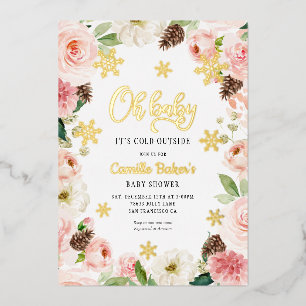 Oh Baby Winter Mädchen Baby Shower Folieneinladung