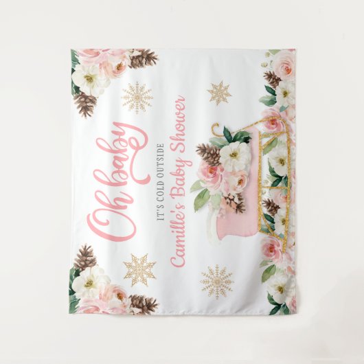 Oh Baby Winter Pink Blumendusche Hintergrund Wandteppich (Vorderseite)
