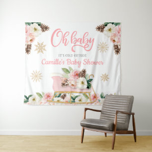 Oh Baby Winter Pink Florales Babyshower-Backdrop Wandteppich