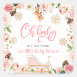 Oh Baby Winter Pink Girl Baby Dusche Gefallen Quadratischer Aufkleber