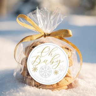Oh Baby Winter Wonderland Blaues Baby Shower Gesch Runder Aufkleber