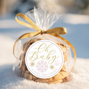 Oh Baby Winter Wonderland Rosa Baby Shower Geschen Runder Aufkleber