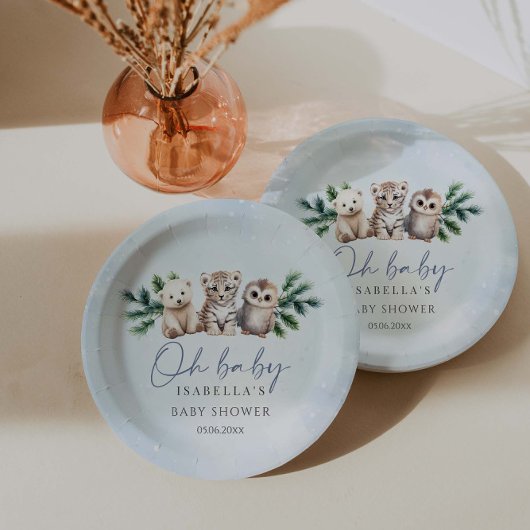 Oh Baby Winter Woodland Animals Kinderdusche Pappteller