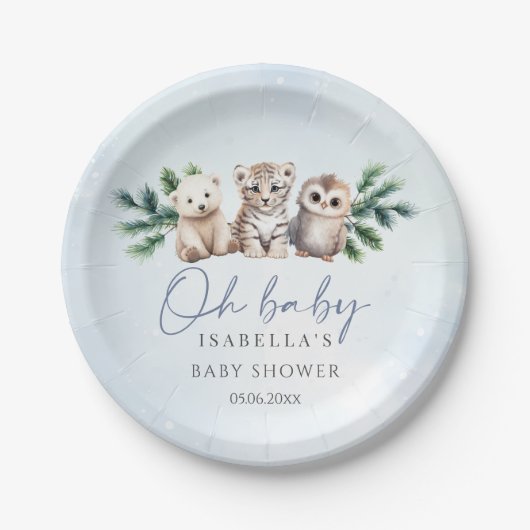 Oh Baby Winter Woodland Animals Kinderdusche Pappteller (Vorderseite)