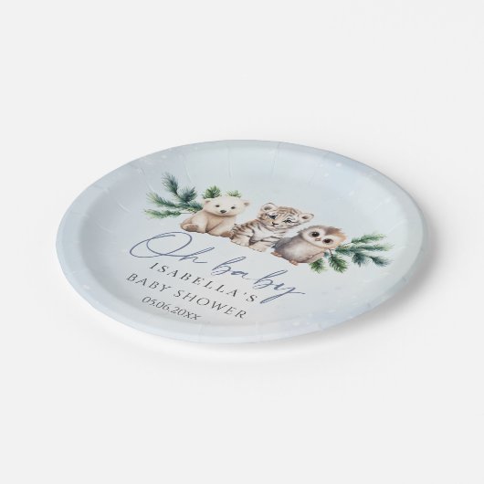 Oh Baby Winter Woodland Animals Kinderdusche Pappteller (Schrägansicht)