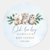 Oh Baby Winter Woodland Animals Kinderdusche Runder Aufkleber (Vorderseite)