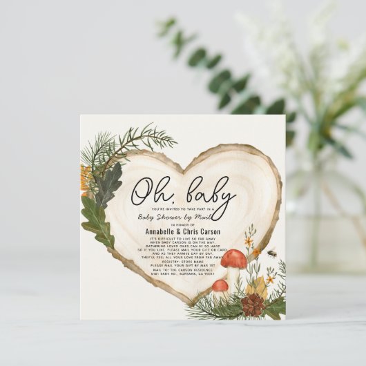 Oh Baby Wood Slice Mushroom Baby Dusche by Mail Einladung (Stehend Vorderseite)