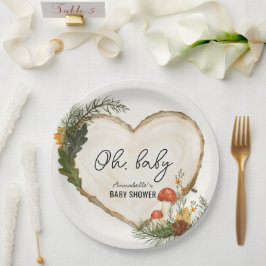 Oh Baby Wood Slice Mushroom Fall Baby Shower Pappteller
