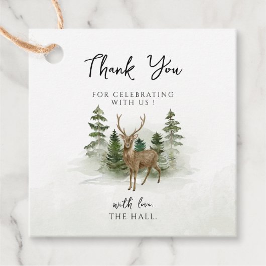 Oh Baby Woodland Watercolor Rustic Baby Dusche Geschenkanhänger (Vorderseite)