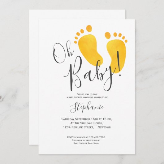 Oh Baby Yellow Baby Feet Babydusche Einladung (Vorne/Hinten)