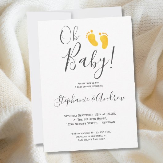 Oh Baby Yellow Baby Feet Couples Baby Dusche Einladung