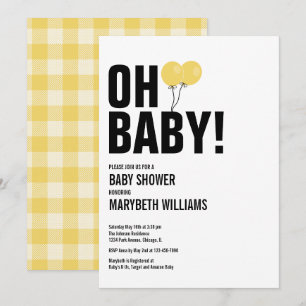 Oh Baby Yellow Balloon Baby Showkarte Party Einladung