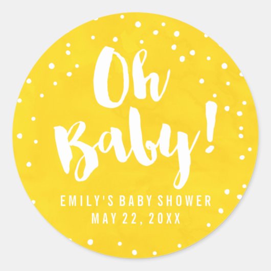 Oh Baby Yellow Watercolor Babydusche Runder Aufkleber (Vorderseite)