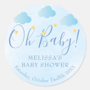 Oh Baby Zwinkern Zwinkern Junge Blauer Baby Shower Runder Aufkleber