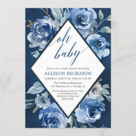 Oh BabyblaublumenAquarelljungen-Babyparty Einladung