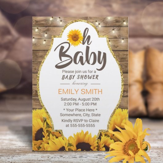 Oh Babydusche Rustikale Sonnenblumen & Streichelle Einladung