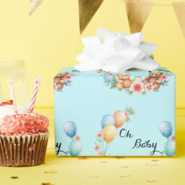 Oh Babyduschtedys und Ballons Geschenkpapier