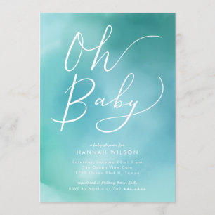 Oh Babymoderne aquamarine blaue Einladung