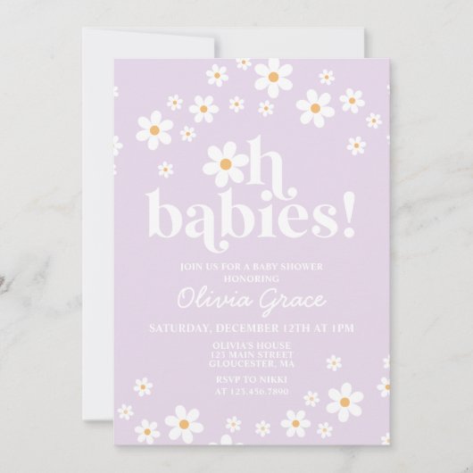 Oh Babys! Daisy lilac Baby Shower Einladung (Vorderseite)