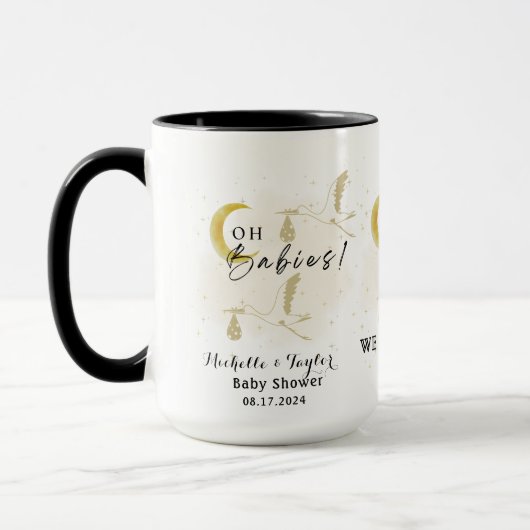 Oh Babys! Neutral Twin Storks Baby Shower Tasse (Links)