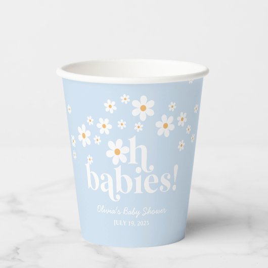 Oh Babys! Retro Daisy Blue Baby Duschpapier Tassen Pappbecher (Vorderseite)