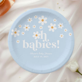 Oh Babys! Retro Daisy Blue Boho Baby Dusche Pappteller