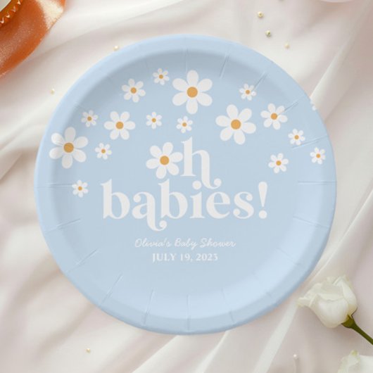 Oh Babys! Retro Daisy Blue Boho Baby Dusche Pappteller