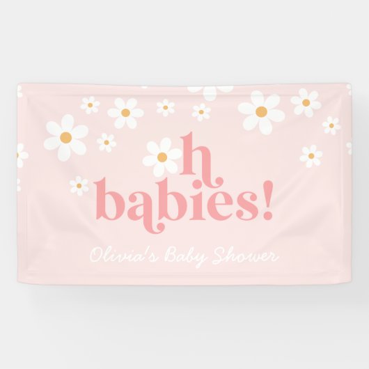 Oh, Babys! Retro Daisy Pink Baby Duschbanner Banner (Horizontal)