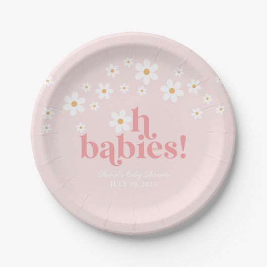 oh Babys Retro Daisy Pink Boho Babydusche Pappteller (Vorderseite)