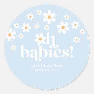 Oh Babys! Retro Gänseblümchen blaue Boho-Baby-Part Runder Aufkleber