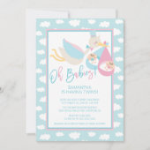 Oh Babys! Stork twin Baby Shower Einladung (Vorderseite)