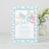 Oh Babys! Stork twin Baby Shower Einladung (Stehend Vorderseite)