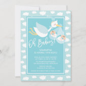 Oh Babys! Stork twin boys Baby Shower Einladung (Vorderseite)