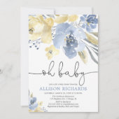 Oh Babystaubige blaue gelbe Blumenjungen-Babyparty Einladung (Vorderseite)