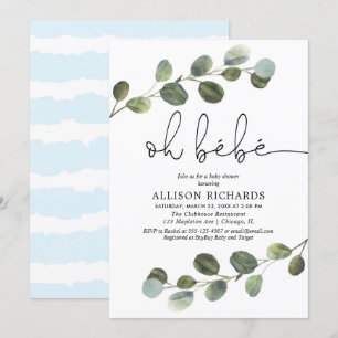 Oh bebe Französisch Thema blauer Schwarz-weißer Ju Einladung