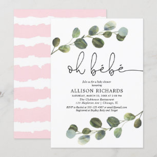 Oh bebe Französisch Thema rosa Schwarz-weiße Mädch Einladung