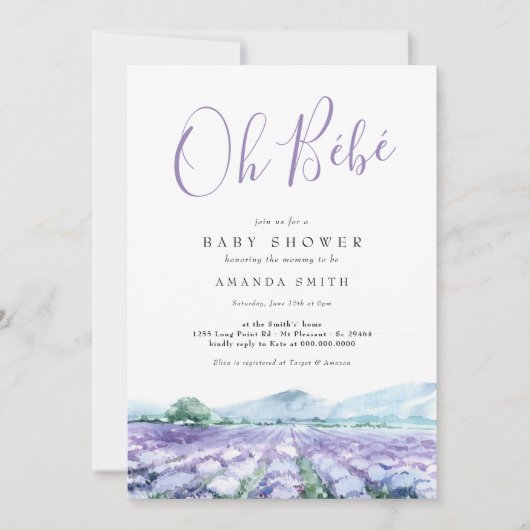 Oh Bebe French Lavender Baby Dusche Einladung (Vorderseite)