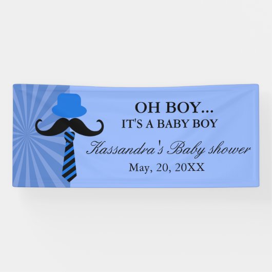 OH! Blaue kleine Mann-Baby-Duschen-Fahne Banner (Horizontal)