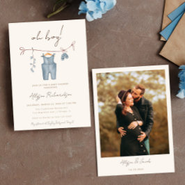 Oh Boho Babykleidung blaue Babydusche Einladung